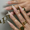 EYESFAV Nude Galaxy Pink, Long, Almond Press On Nails