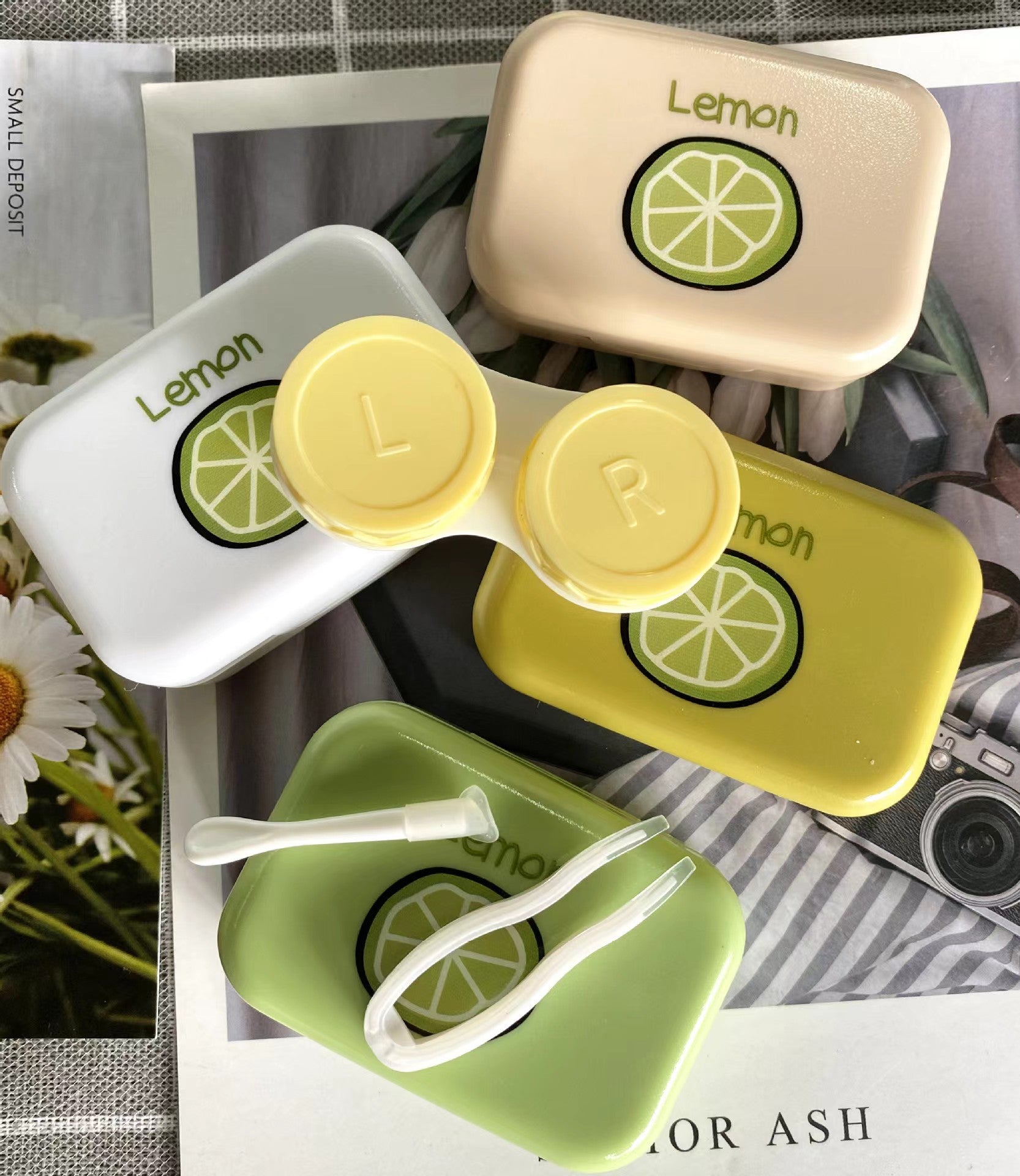 Fresh Lemon White, Green, Yellow Contact Lens Case