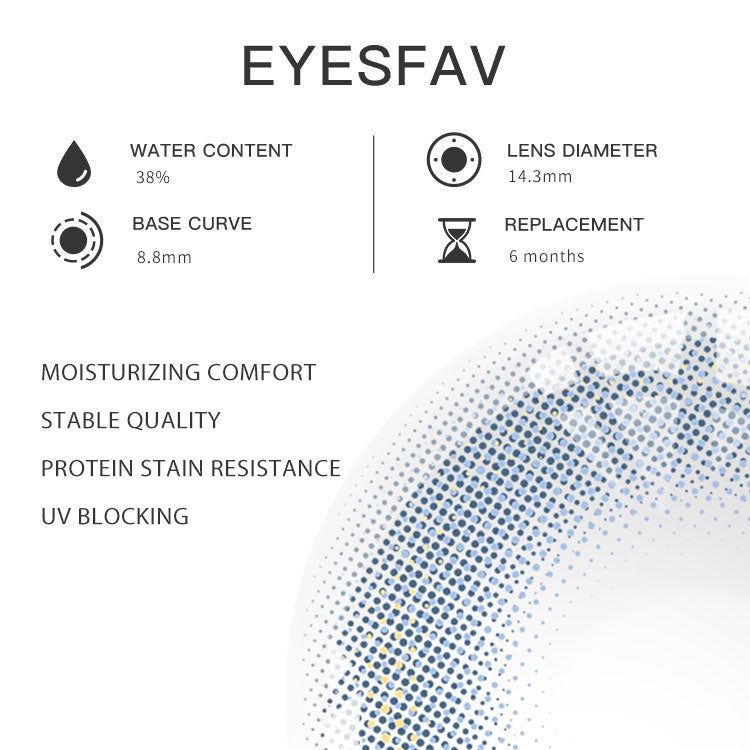 Eyesfav 【Prescription】New Moon Blue Colored Contact Lenses Parameters