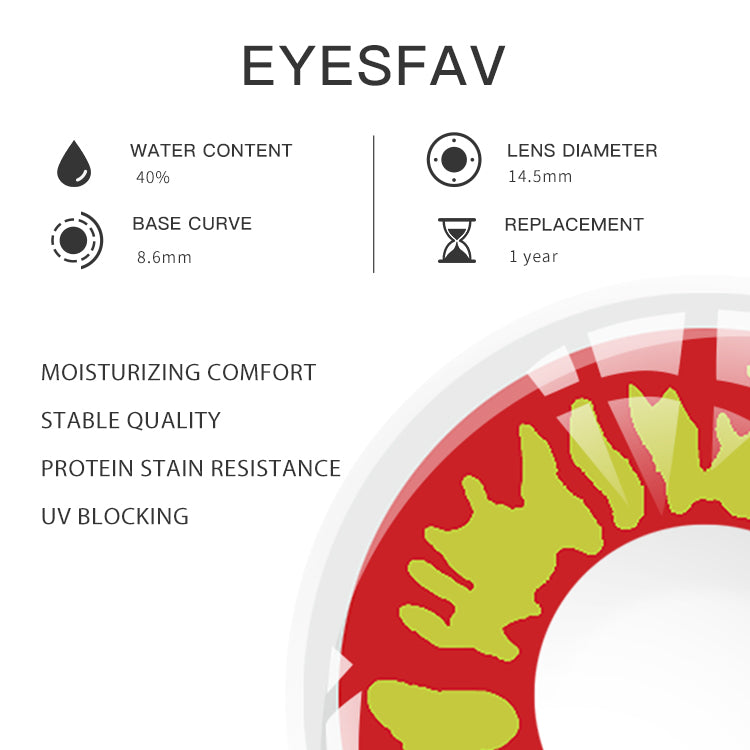 EYESFAV Crimson Fiery Sunburst Yellow Contact Lenses Parameters