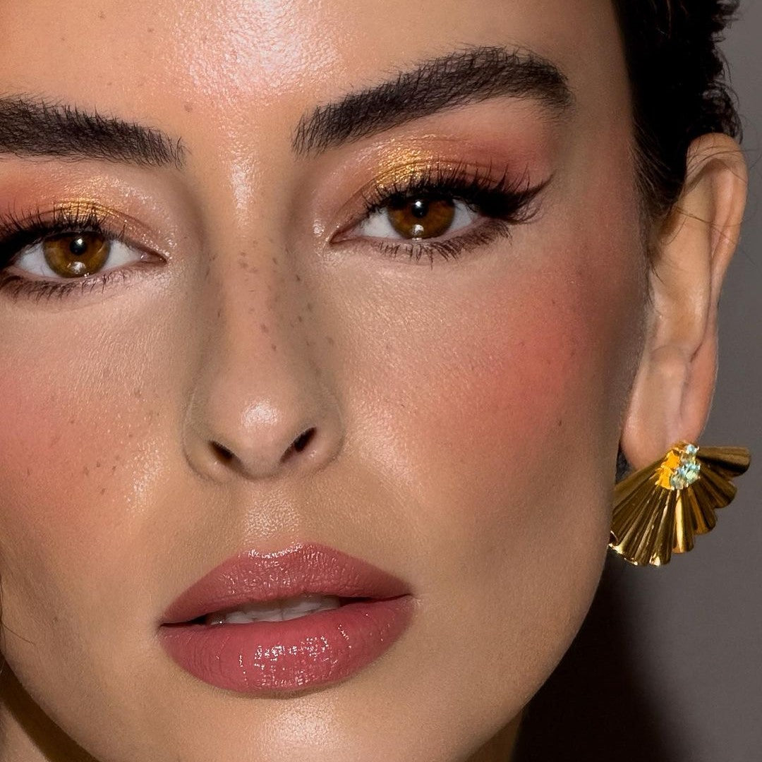 Beautiful Woman Wearing Moonbeam Brown Colored Contact Lenses