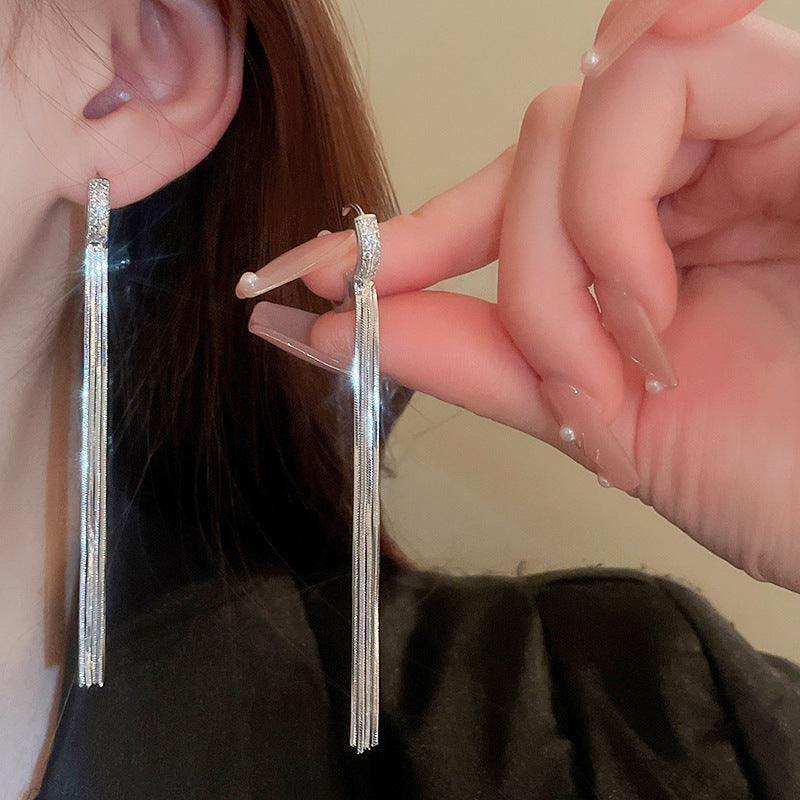 Silver Minimal Tassel Earrings