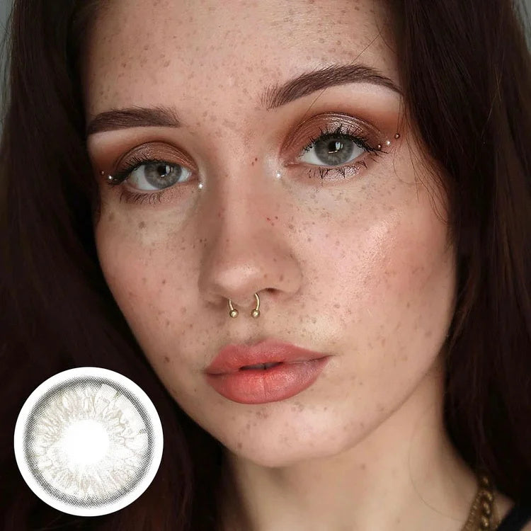 A Beautiful Woman Wearing Marble L-Gray Colored Contact Lenses