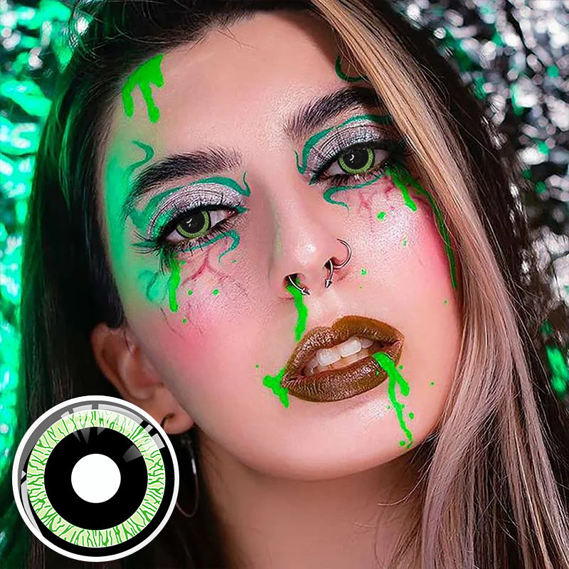 A Woman Wearing Chainsaw Man Azure Gaze Contact Lenses