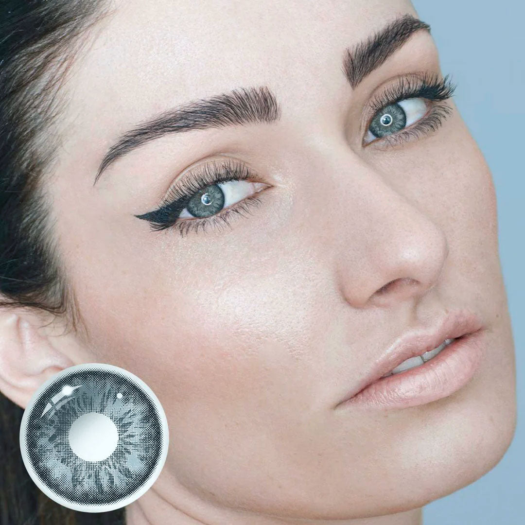A Beautiful Woman Wearing Wildcat D-Gray Colored Contact Lenses