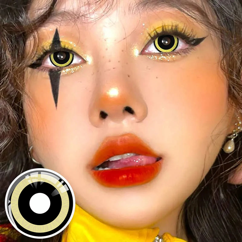 A Girl Wearing Chainsaw Man Shadow Eye Contact Lenses