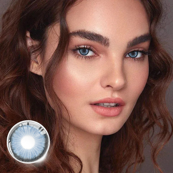 A Beautiful Woman Wearing GOAT Blue Colored Contact Lenses
