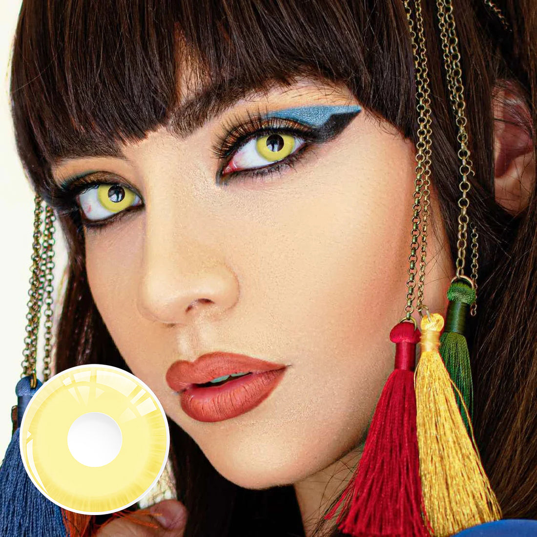 A Girl Wearing Yellow Sunbeam Eyes Contact Lenses