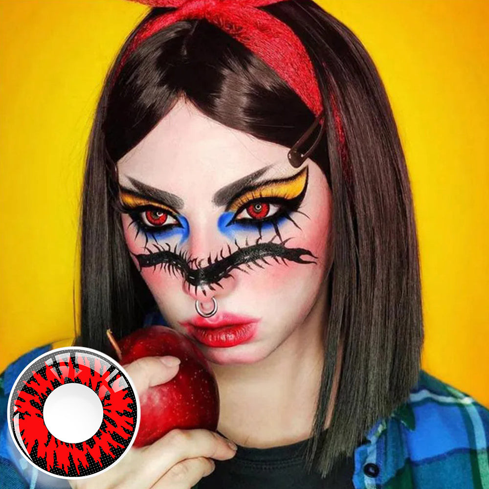 A Beautiful Woman Wearing Mystical Inferno Red Contact Lenses