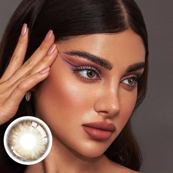 A Beautiful Woman Wearing Apricity Brown Colored Contact Lenses