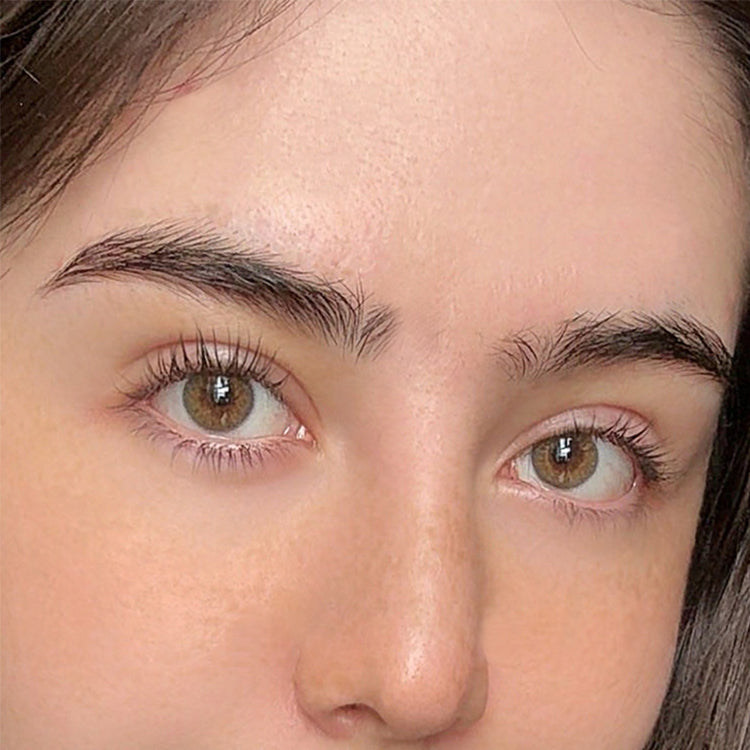 A Girl Wearing Amber Gray Contact Lenses