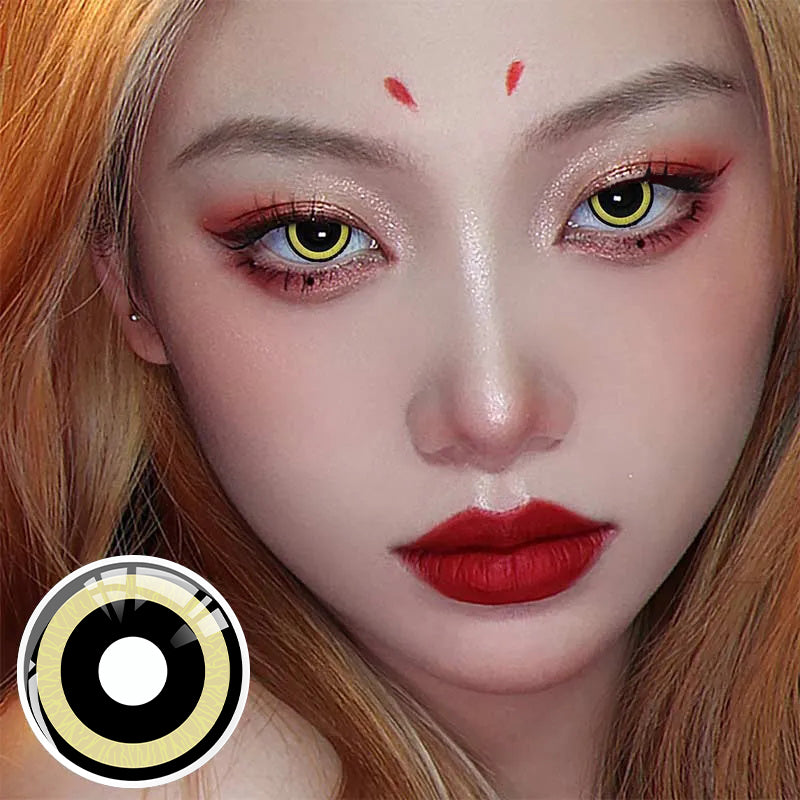 A Girl Wearing Chainsaw Man Shadow Eye Contact Lenses