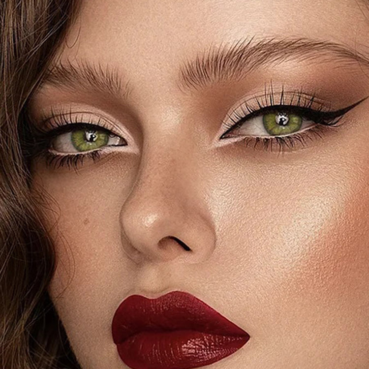 A Beautiful Woman Wearing Apricity Green Colored Contact Lenses