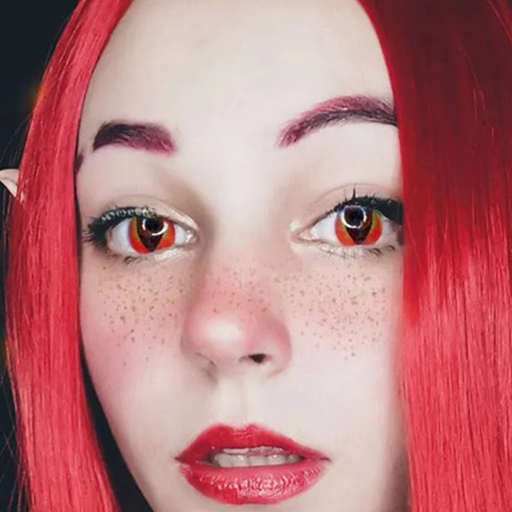 A Girl Wearing Scarlet Catseye Contact Lenses