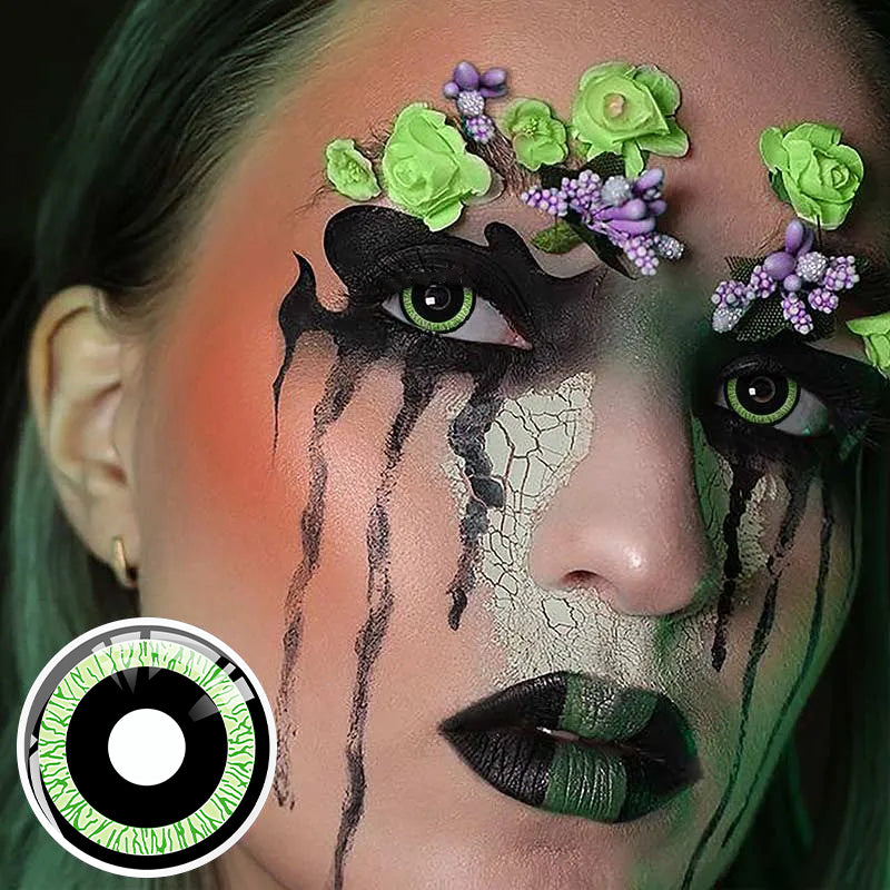 A Woman Wearing Chainsaw Man Azure Gaze Contact Lenses