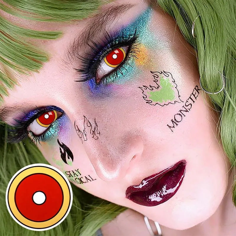 A Girl Wearing Demon Slayer's Shadow Cat Eye Contact Lenses