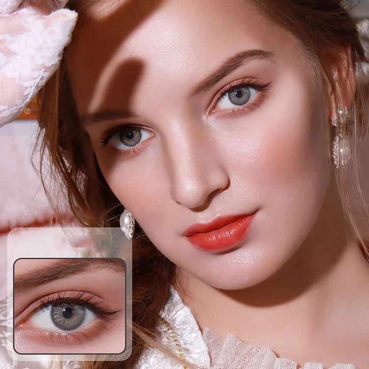 A Beautiful Woman Wearing Marble L-Gray Colored Contact Lenses