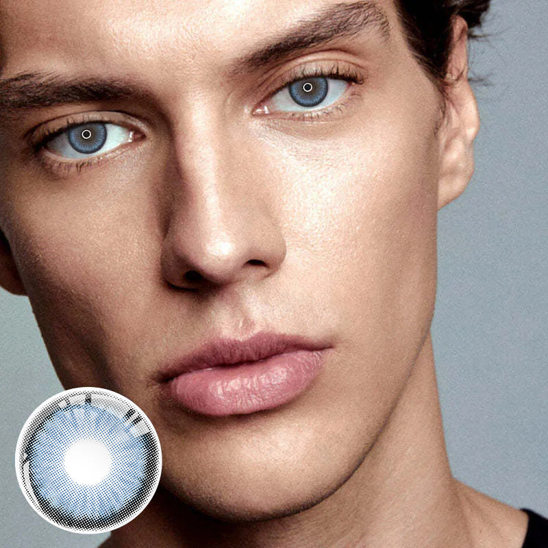 A Man Wearing GOAT Blue Colored Contact Lenses