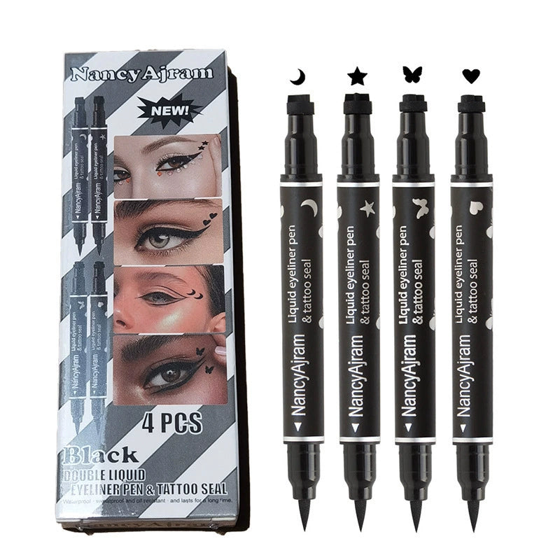 Double-Ended Creative Waterproof Sweatproof Black Eyeliner Pencil Set (4pcs)