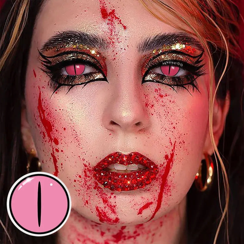 A Woman Wearing Demon Slayer's Shadow Cat Eye Contact Lenses