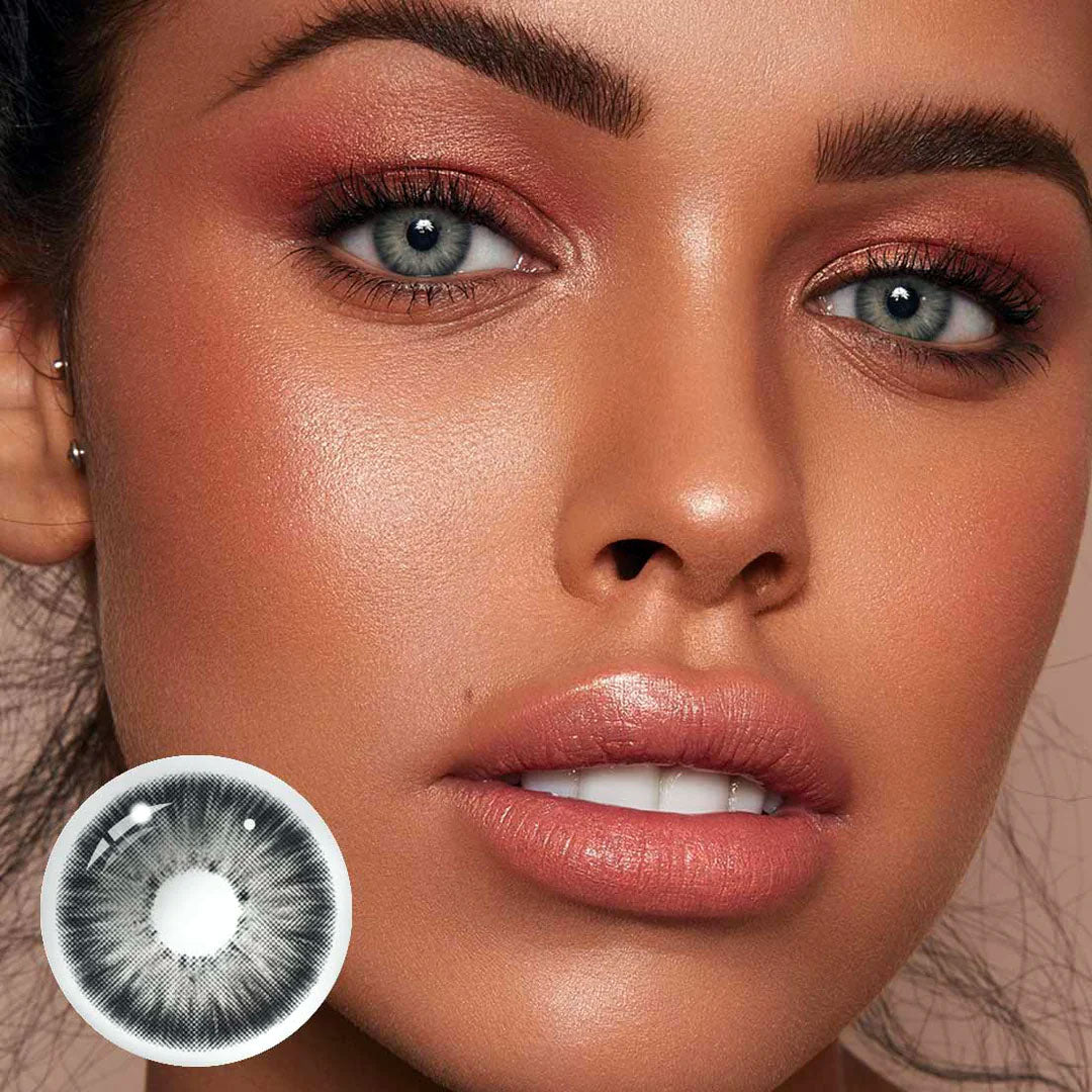 A Beautiful Woman Wearing New York Gray Colored Contact Lenses