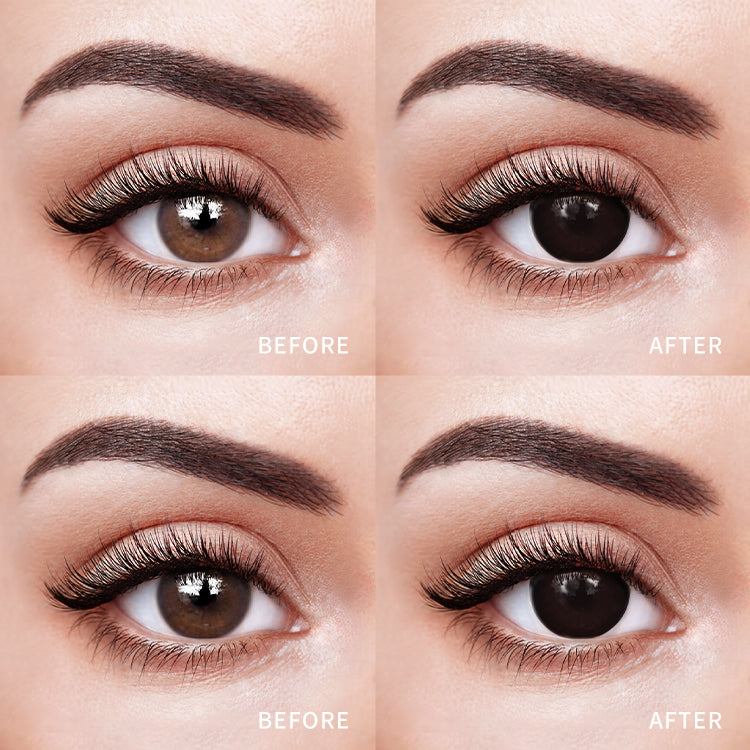 The before and after comparison of wearing Midnight Eclipse Colored Contact Lenses.