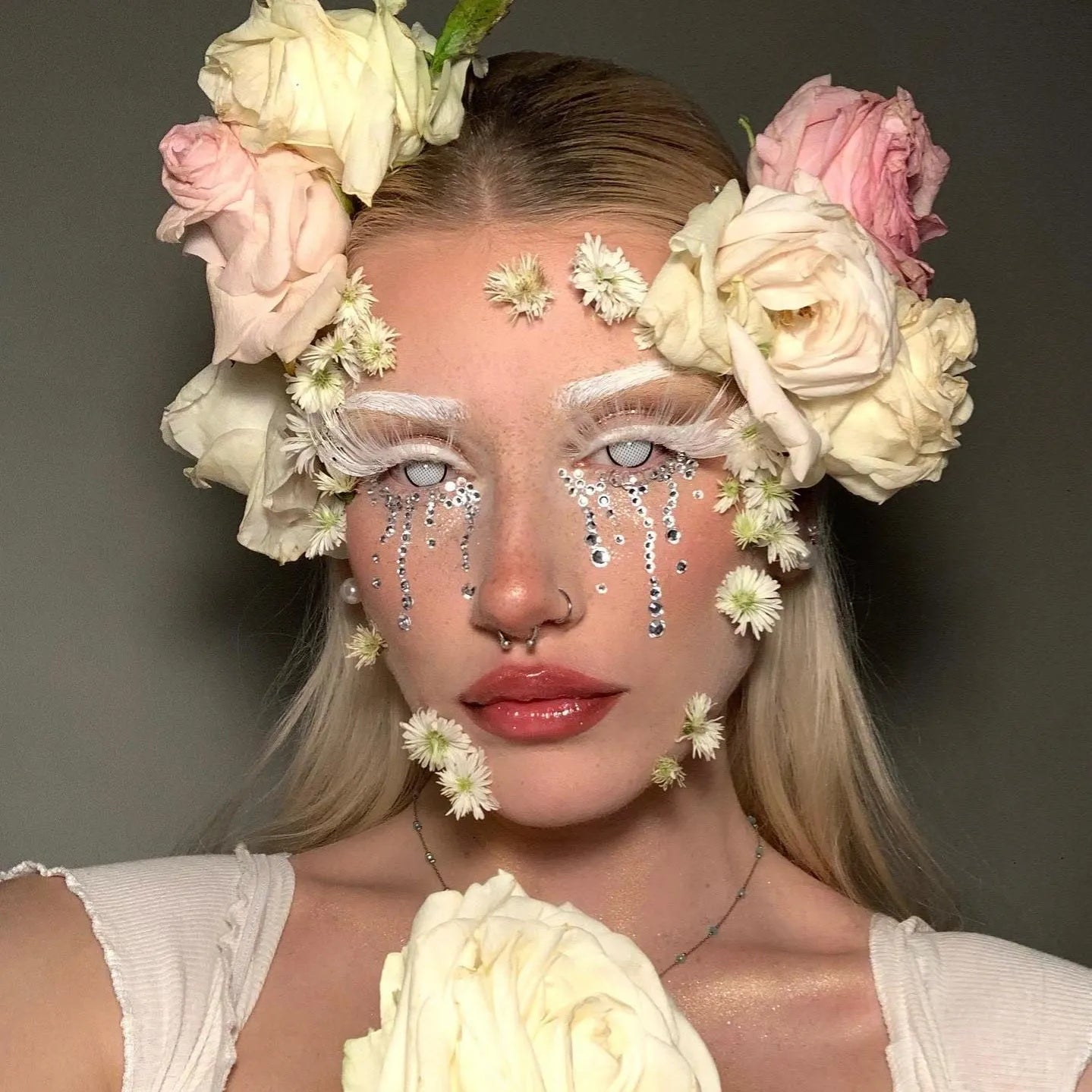 A Beautiful Woman Wearing Rebel Glance White Contact Lenses