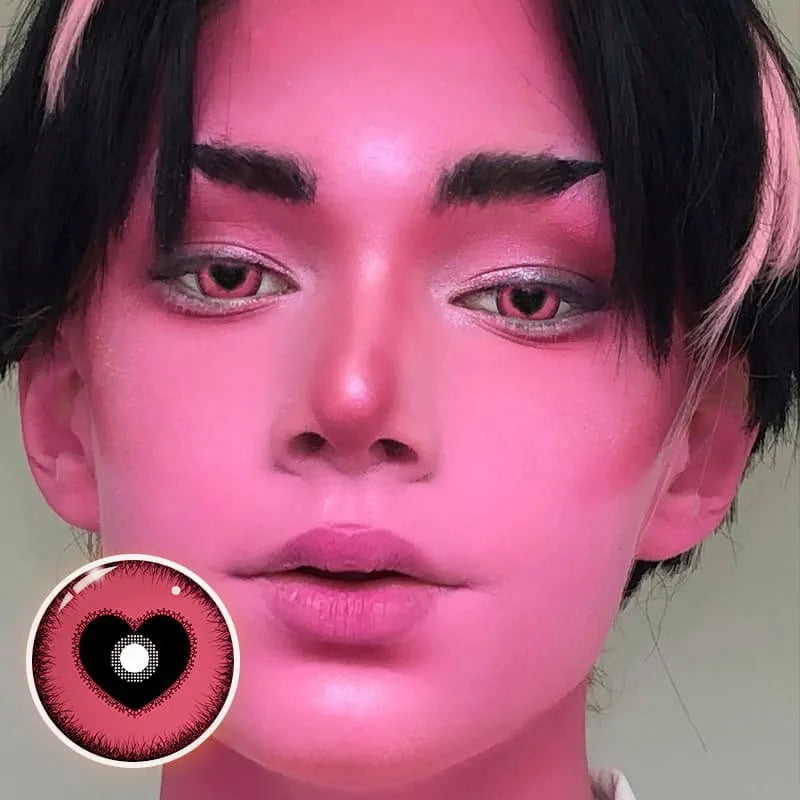 A Boy Wearing Sweetheart Pink Charm Contact Lenses