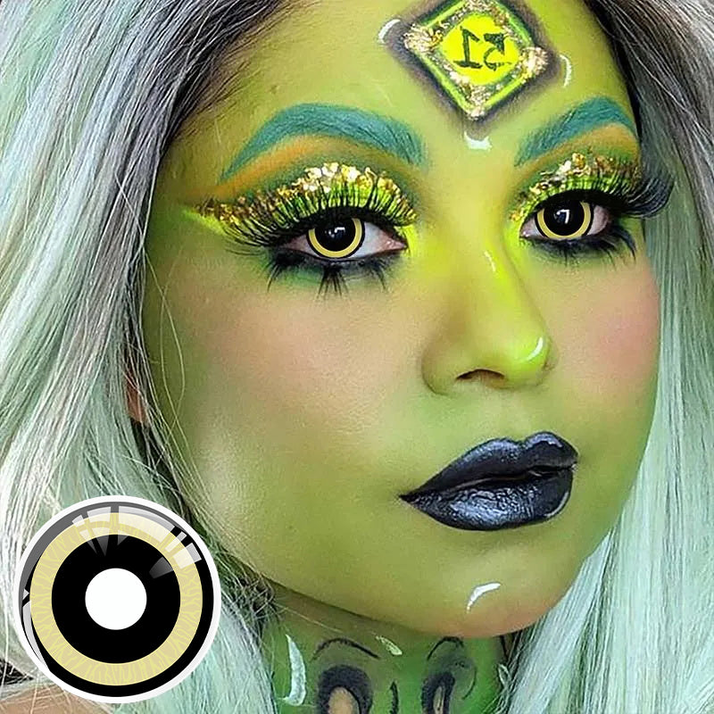 A Girl Wearing Chainsaw Man Shadow Eye Contact Lenses