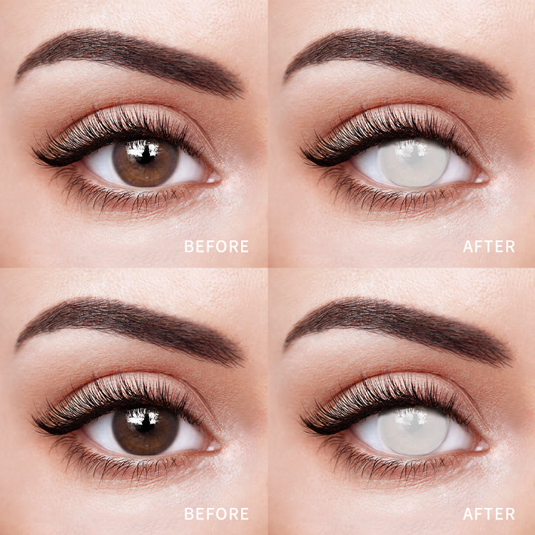 The before and after comparison of wearing Pure White Vision Contact Lenses.
