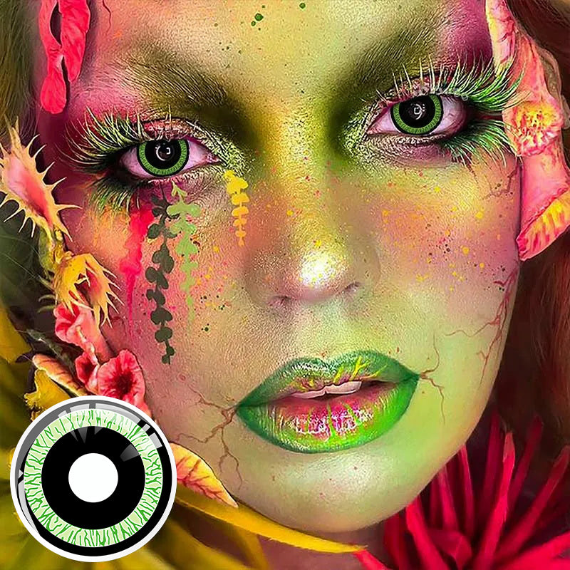 A Woman Wearing Chainsaw Man Azure Gaze Contact Lenses