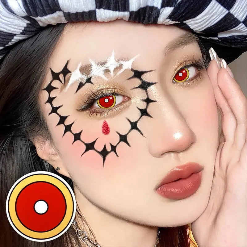 A Girl Wearing Demon Slayer's Shadow Cat Eye Contact Lenses