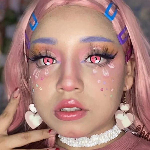 A Girl Wearing Sunlit Floral Eclipse Red Contact Lenses