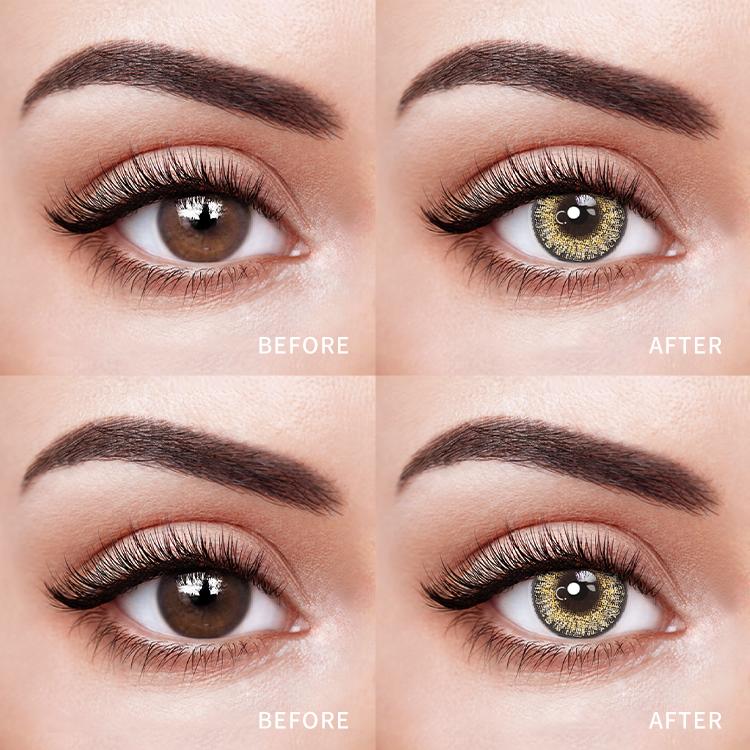 Comparison of the Effects Before and After Wearing Amber Cascade Brown Contact Lenses