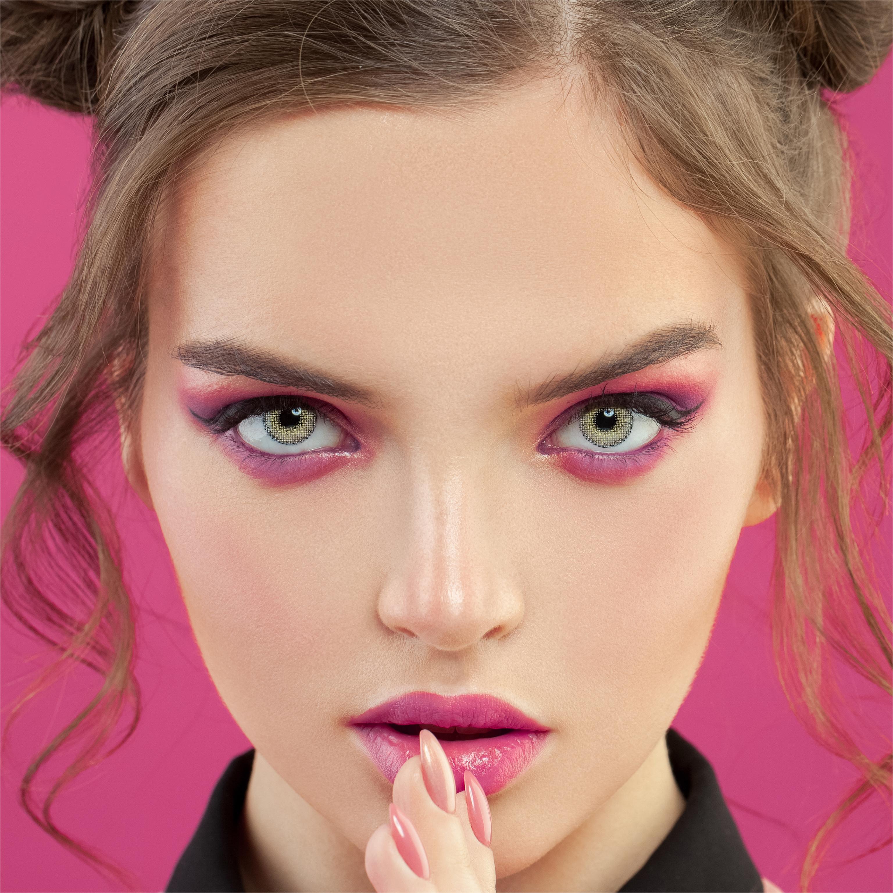 Beautiful Woman Wearing Magic Hazel Gray Colored Contact Lenses