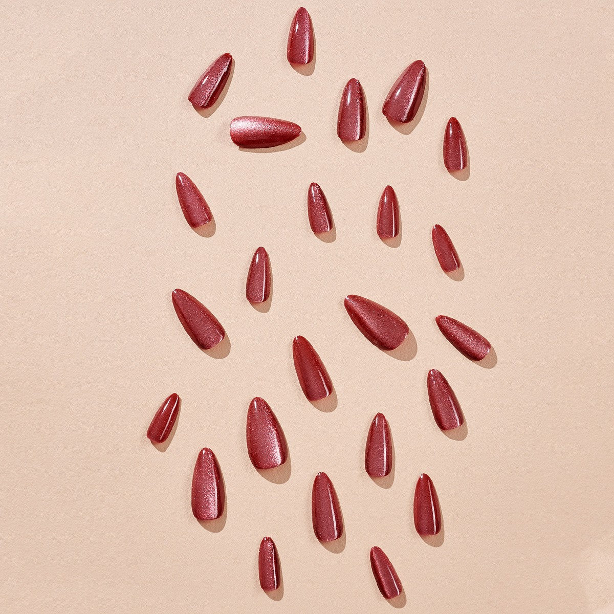 Rosy Pink Gleam, Medium, Almond Press On Nails