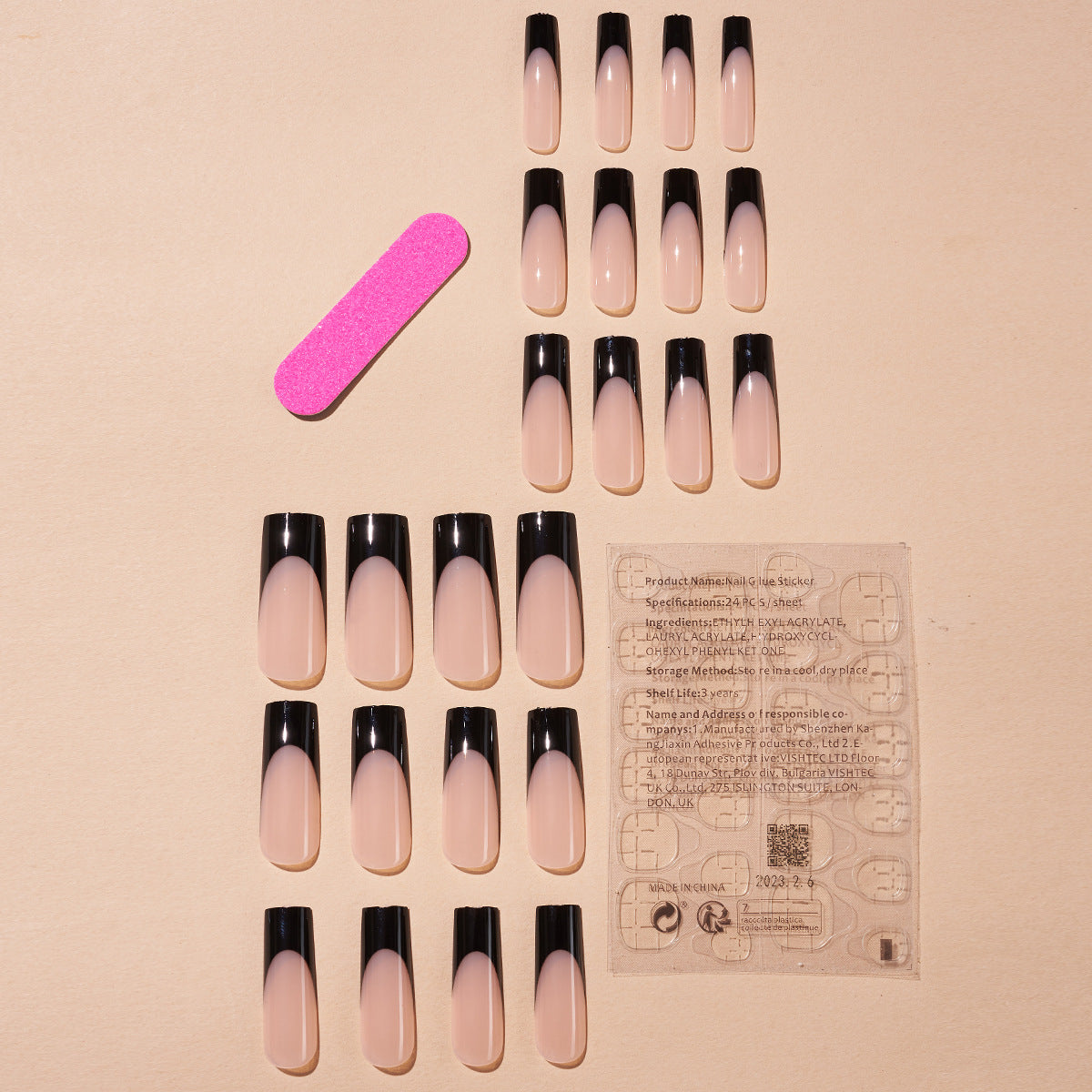 BLACK, Long, Square Press On Nails