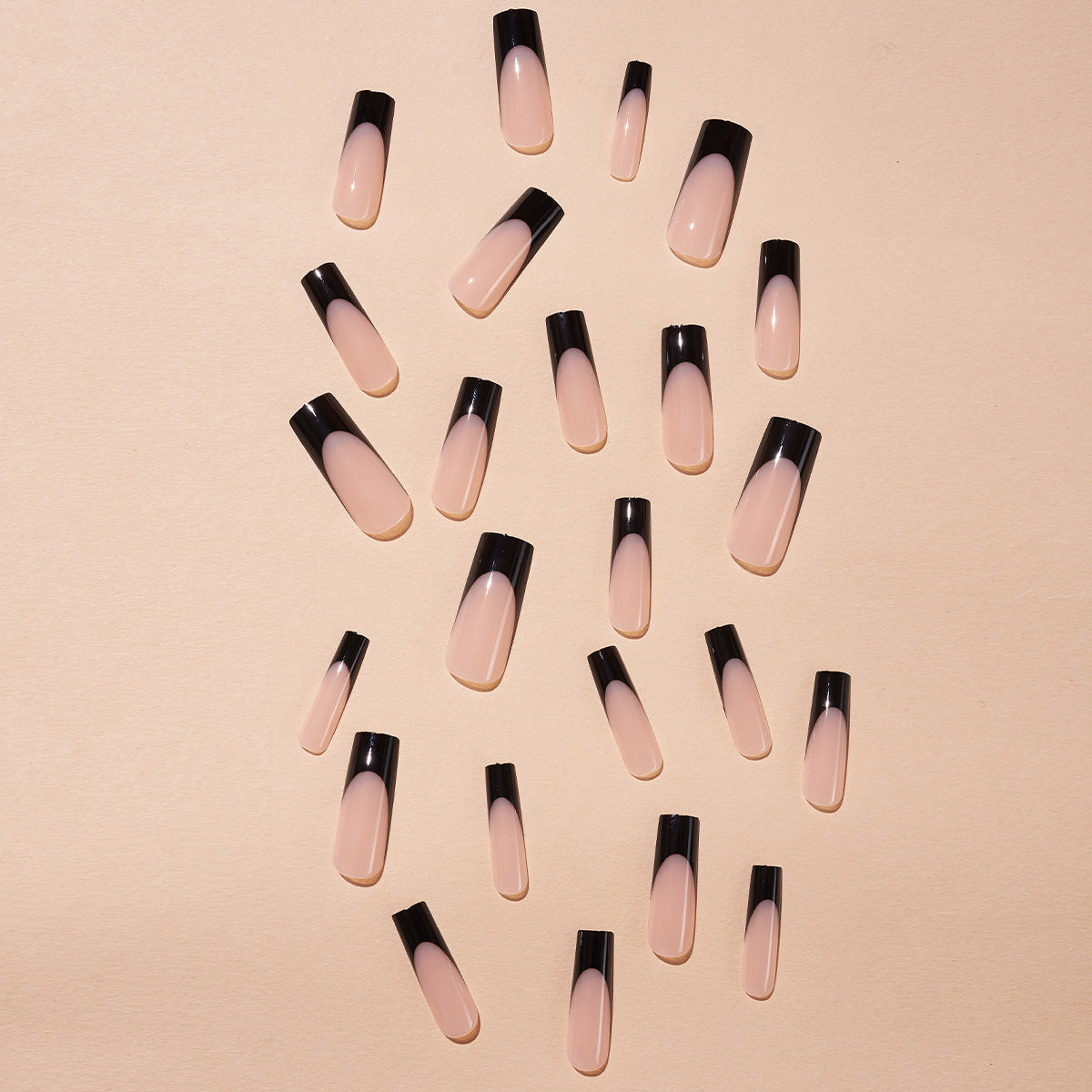 Midnight Madness BLACK, Long, Square Press On Nails