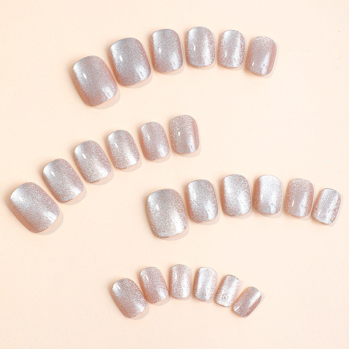 Shimmering Rose, PINK, Short, Square Press On Nails