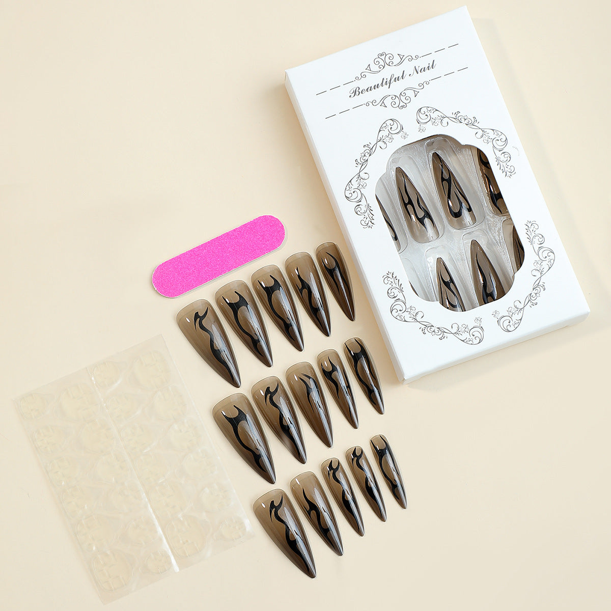 EYESFAV Black Stiletto, Long, Almond Press On Nails