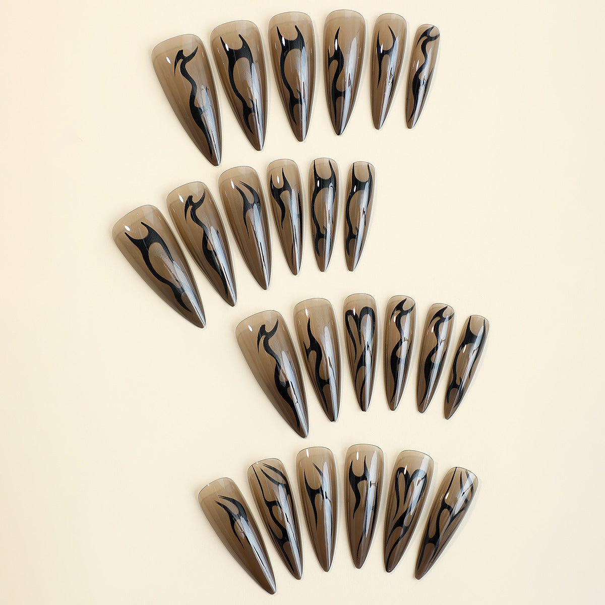 Black Stiletto, Long, Almond Press On Nails