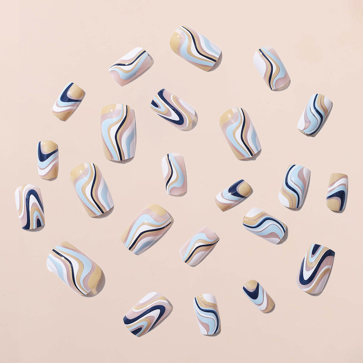 Ceramic Swirl Blue, Short, Square Press On Nails