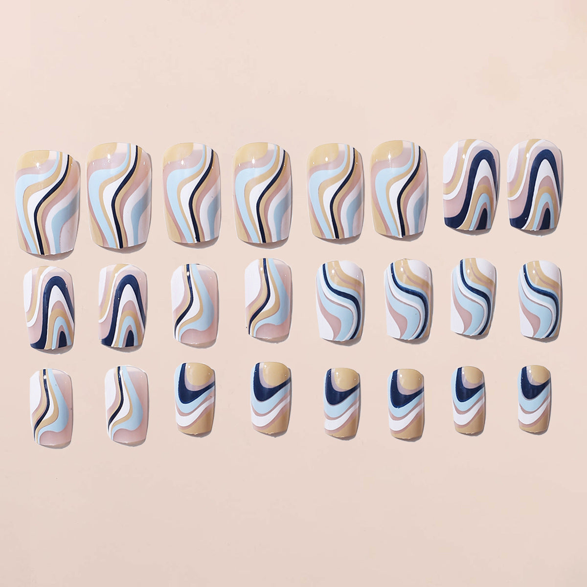 Ceramic Swirl Blue, Short Press On Nails