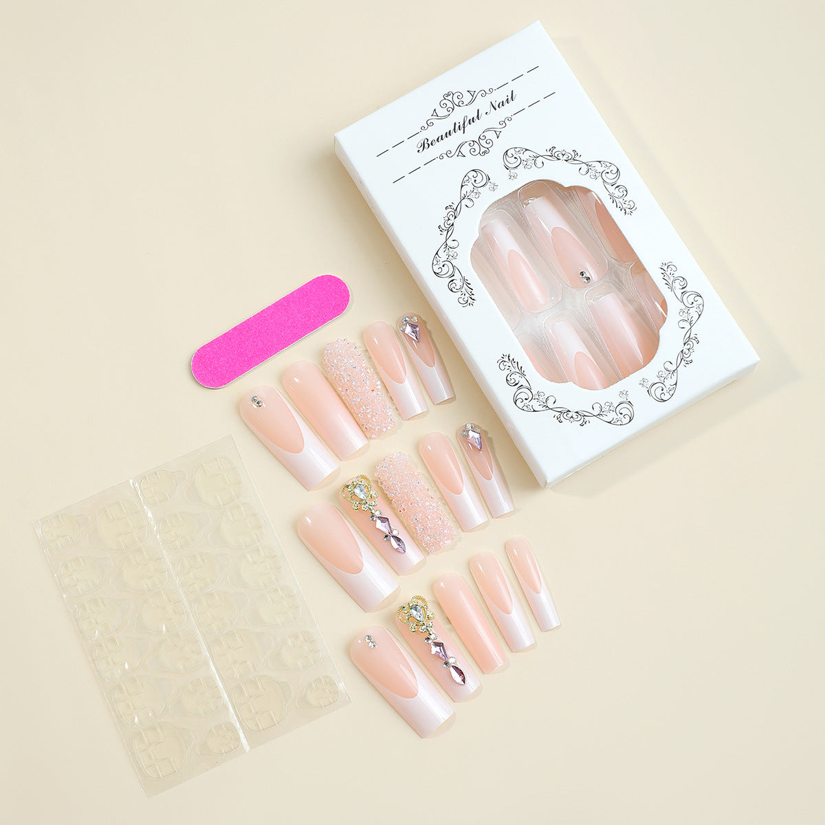 Scepter Sparkle Pink, Long, Square Press On Nails