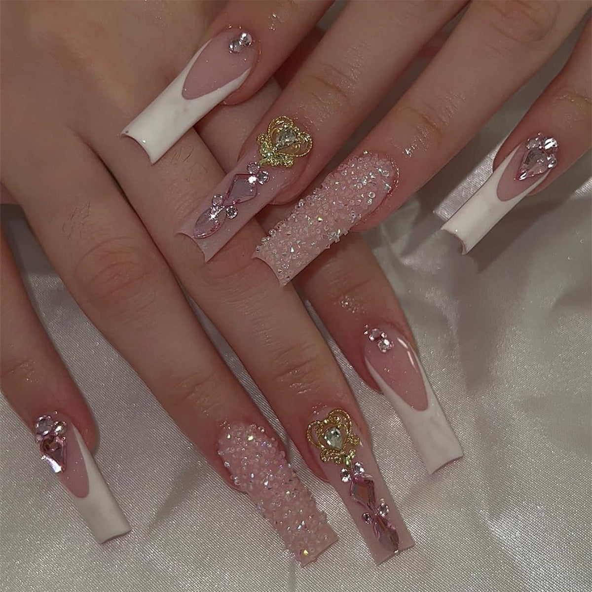 EYESFAV Scepter Sparkle Pink, Long, Square Press On Nails