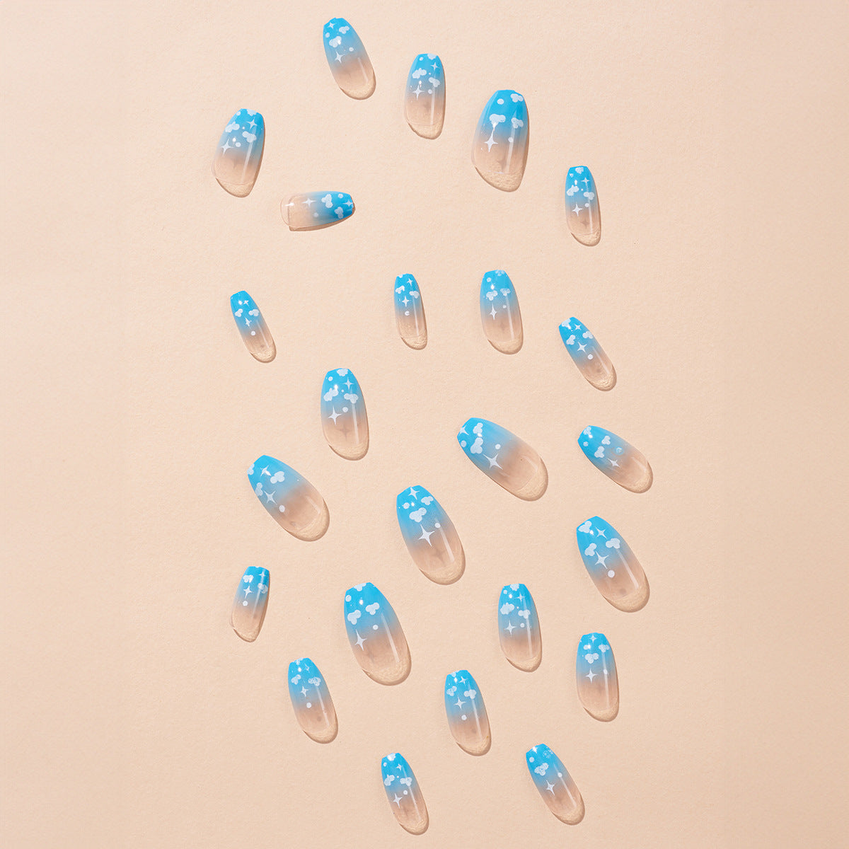 Sky Blue Clouds Medium, Square Press On Nails