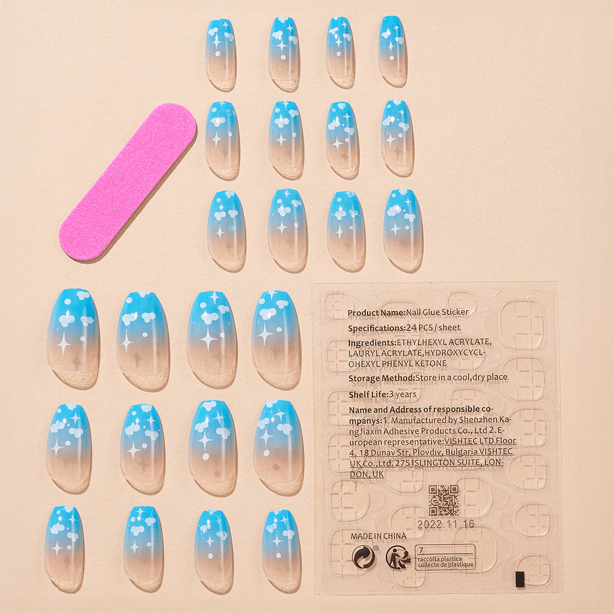 Sky Blue Clouds Medium, Square Press On Nails