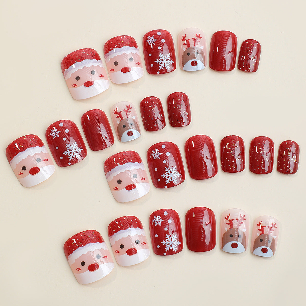 Santa's Magic Red, Short, Square Press On Nails