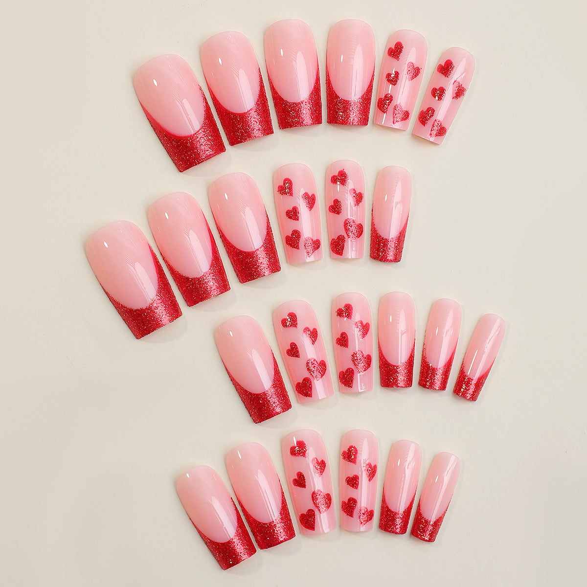 Flipped Red, Long, Square Press On Nails