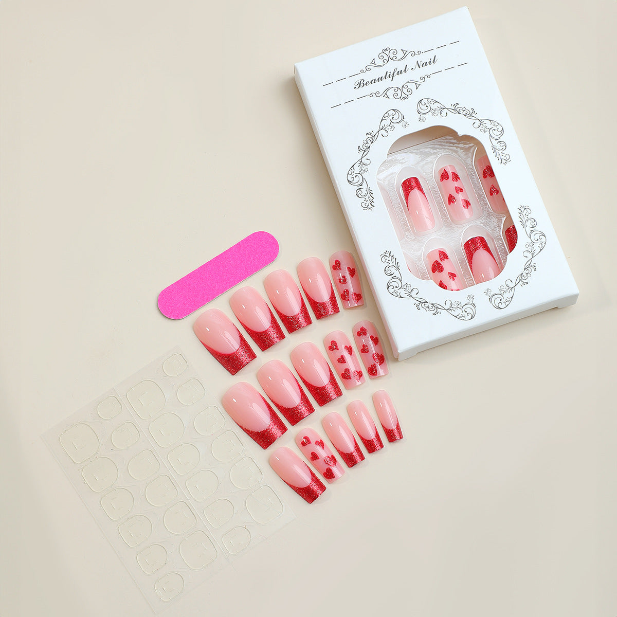 Flipped Red, Long, Square Press On Nails